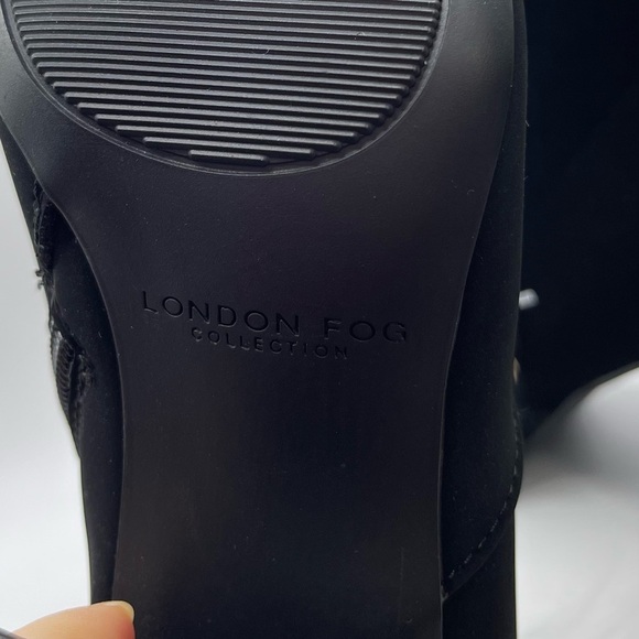 New London Fog Justyn Black Faux Suede Matte Gold Chunky  WomensAnkle Bootie 5.5 - Picture 7 of 7